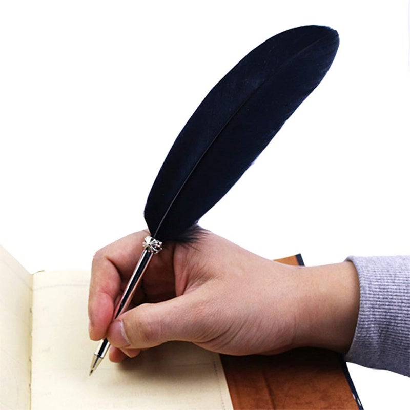 FEATTY Black Ink Feather Quill Ballpoint Pen 1 Pack 5 Refills - Image 2